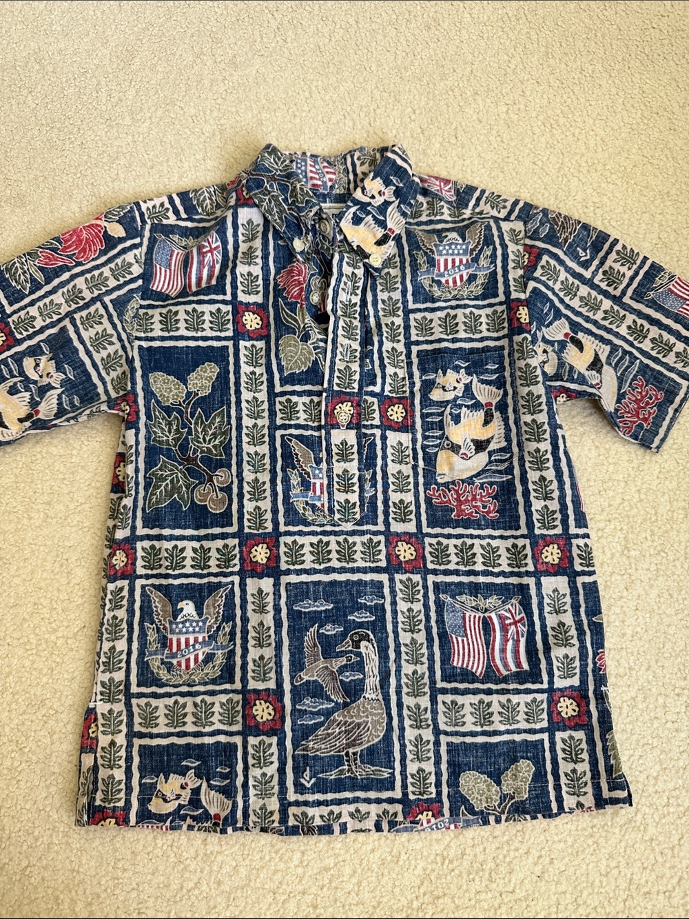 Boys reyn spooner Navy, Red & Cream Patchwork-Print  Aloha Shirt
